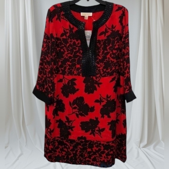 NWT MICHAEL KORS Red & Black Floral Shift Dress - Picture 1 of 11